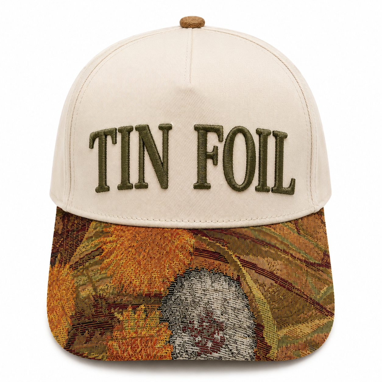 Tin Foil Hat | Funny Conspiracy Theory Embroidered Baseball Cap | Adjustable Snapback with Floral Woven Tapestry Brim | Novelty Gift