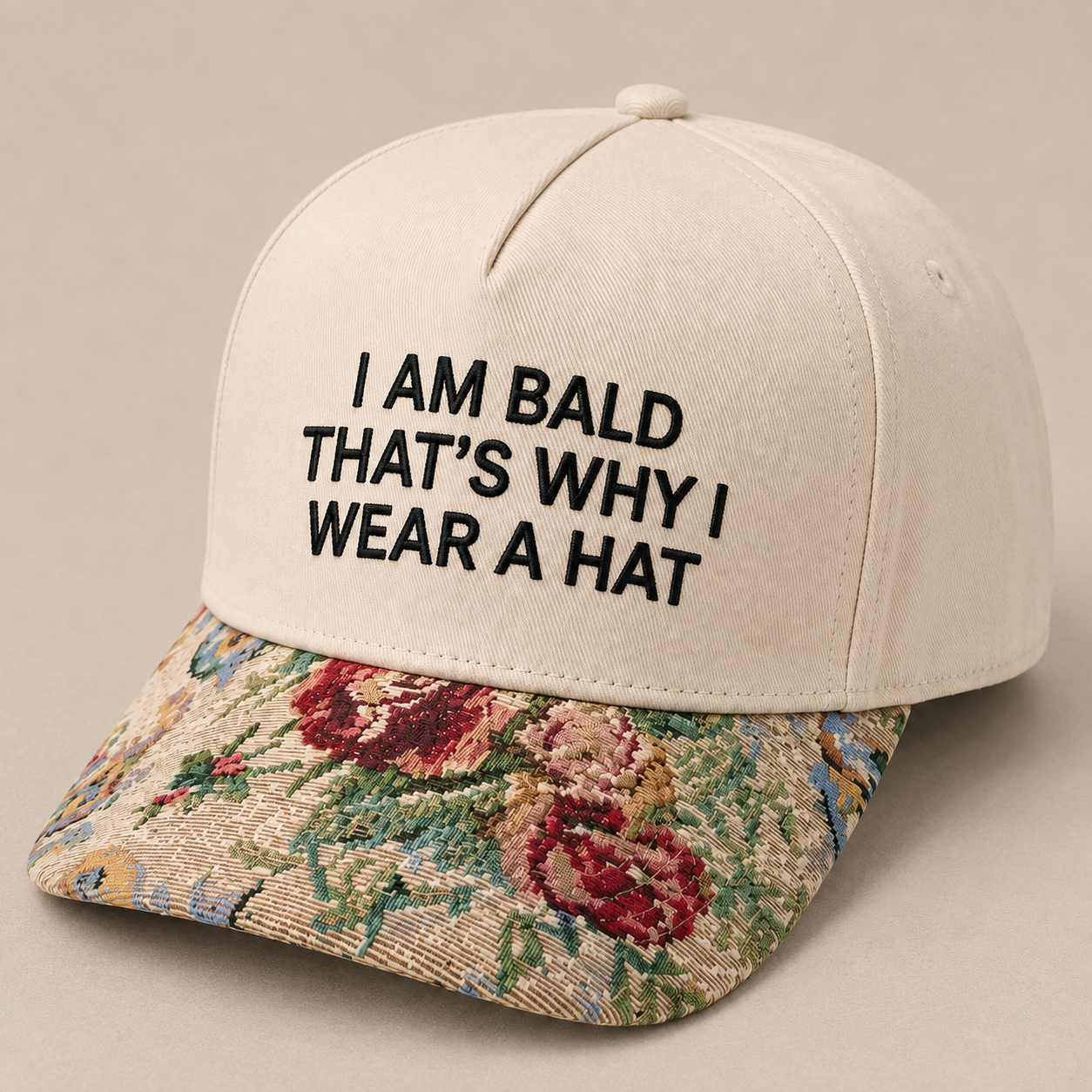 I Am Bald That's Why I Wear a Hat | Funny Bald Guy Embroidered Baseball Cap | Adjustable Snapback with Woven Tapestry Brim