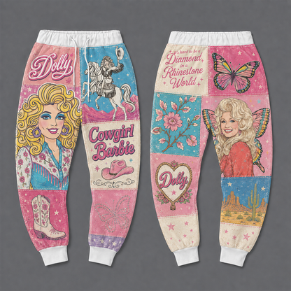 Dolly Inspired Cowgirl Patchwork Sweatpants | Pink Western Country Music Joggers | Retro Rhinestone Cowgirl Pants