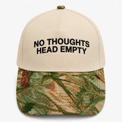 No Thoughts Head Empty Hat | Funny Embroidered Baseball Cap | Adjustable Snapback with Woven Tapestry Brim | Meme Gift for Introverts
