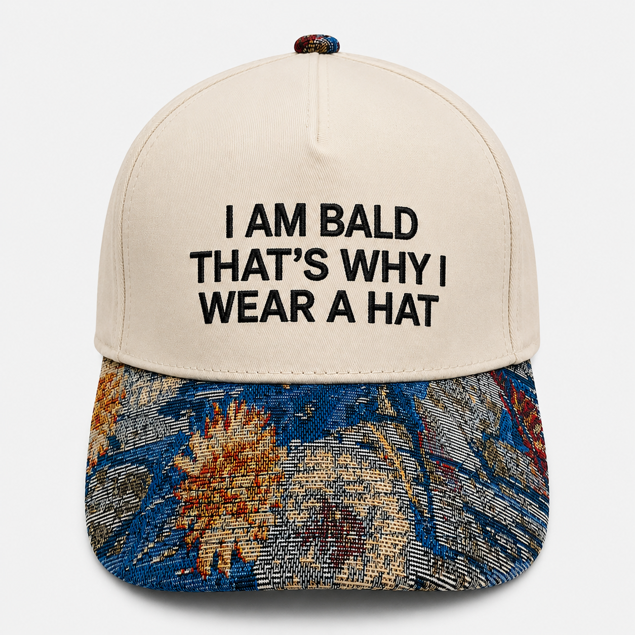 I Am Bald That's Why I Wear a Hat | Funny Bald Guy Embroidered Baseball Cap | Adjustable Snapback with Woven Tapestry Brim