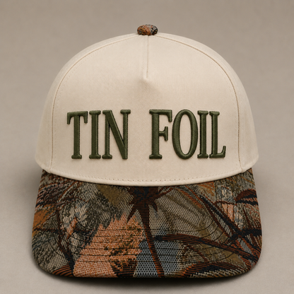 Tin Foil Hat | Funny Conspiracy Theory Embroidered Baseball Cap | Adjustable Snapback with Floral Woven Tapestry Brim | Novelty Gift