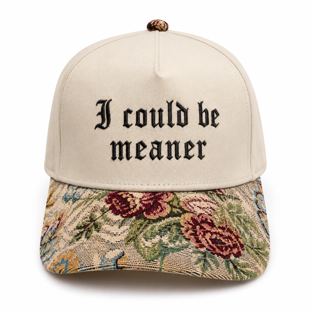 I Could Be Meaner Embroidered Hat | Gothic Floral Baseball Cap, Funny Sarcastic Dad Hat, Adjustable Vintage Cap