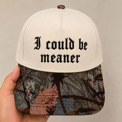 I Could Be Meaner Embroidered Hat | Gothic Floral Baseball Cap, Funny Sarcastic Dad Hat, Adjustable Vintage Cap