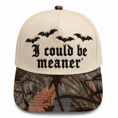 I Could Be Meaner Embroidered Halloween Hat | Bat Gothic Baseball Cap, Funny Sarcastic Adjustable Dad Hat