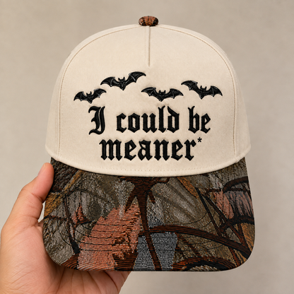 I Could Be Meaner Embroidered Halloween Hat | Bat Gothic Baseball Cap, Funny Sarcastic Adjustable Dad Hat