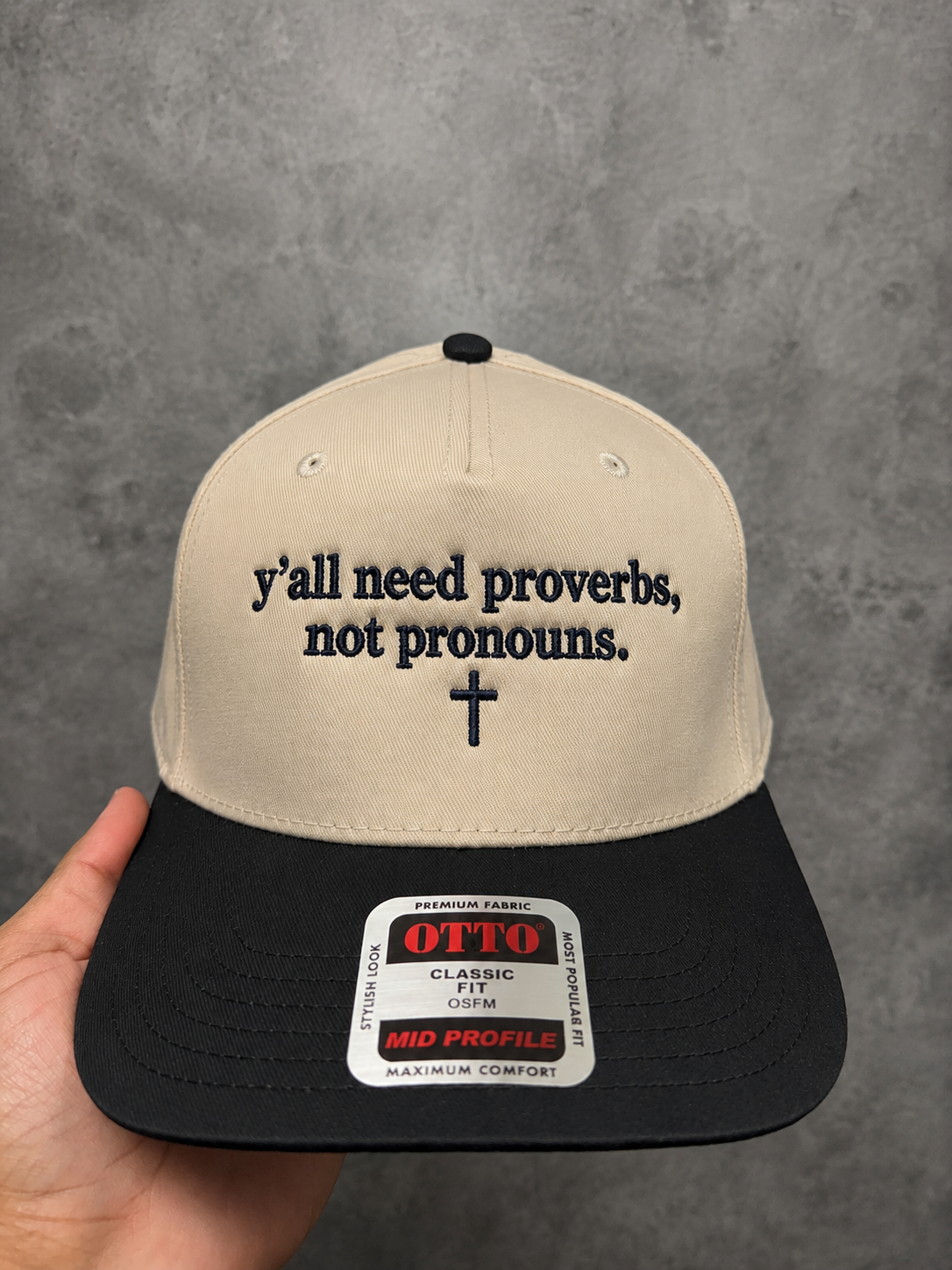 Christian Proverbs Not Pronouns Hat | Embroidered Cross Snapback