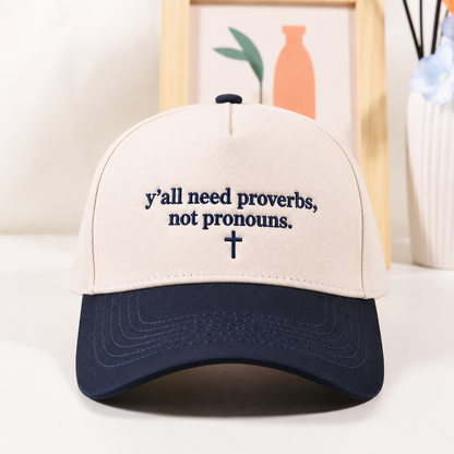 Christian Proverbs Not Pronouns Hat | Embroidered Cross Snapback