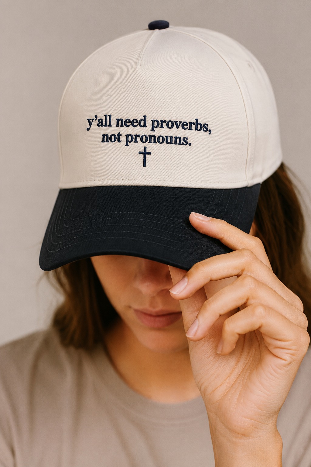 Christian Proverbs Not Pronouns Hat | Embroidered Cross Snapback