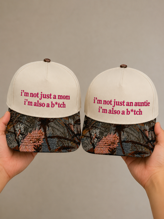 Funny Mom & Auntie Embroidered Hat | Sarcastic Mom Baseball Cap, Adult Humor Floral Brim Hat