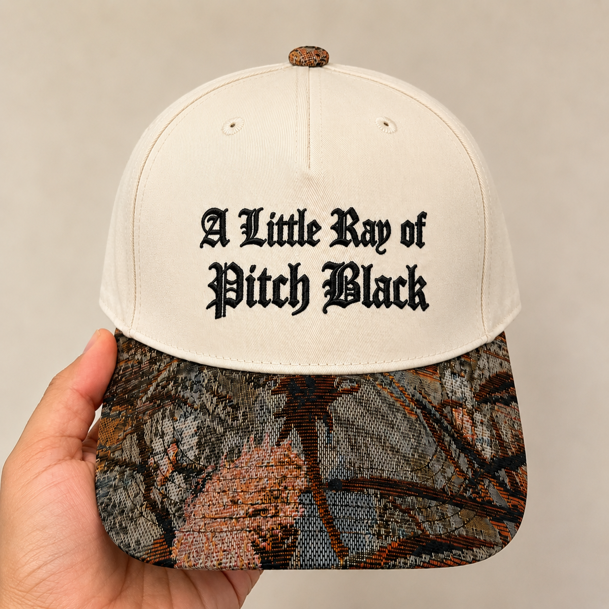 A Little Ray of Pitch Black Embroidered Hat | Gothic Floral Baseball Cap, Funny Dark Humor Dad Hat