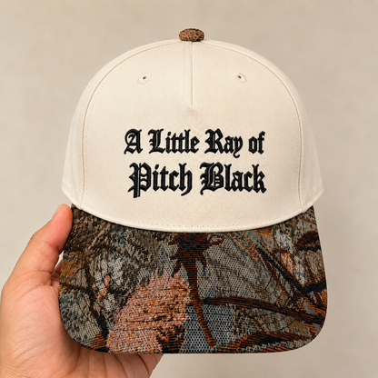 A Little Ray of Pitch Black Embroidered Hat | Gothic Floral Baseball Cap, Funny Dark Humor Dad Hat