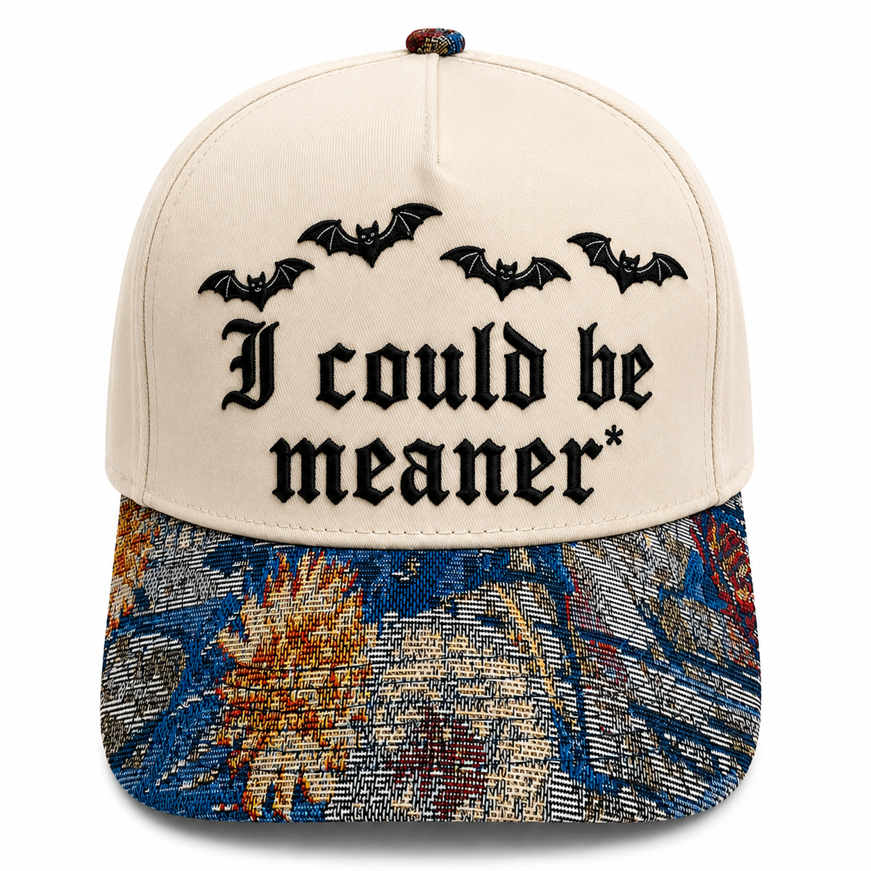 I Could Be Meaner Embroidered Halloween Hat | Bat Gothic Baseball Cap, Funny Sarcastic Adjustable Dad Hat