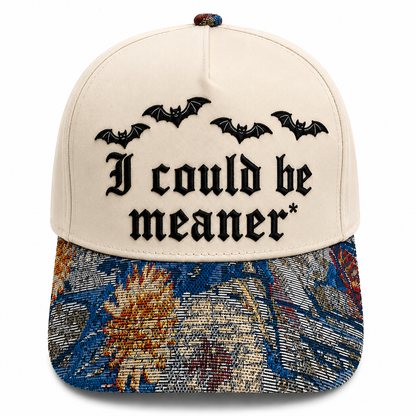 I Could Be Meaner Embroidered Halloween Hat | Bat Gothic Baseball Cap, Funny Sarcastic Adjustable Dad Hat