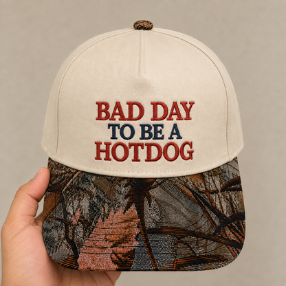 Bad Day to Be a Hotdog Embroidered Hat | Funny BBQ Baseball Cap, Adjustable Dad Hat, Food Humor Gift