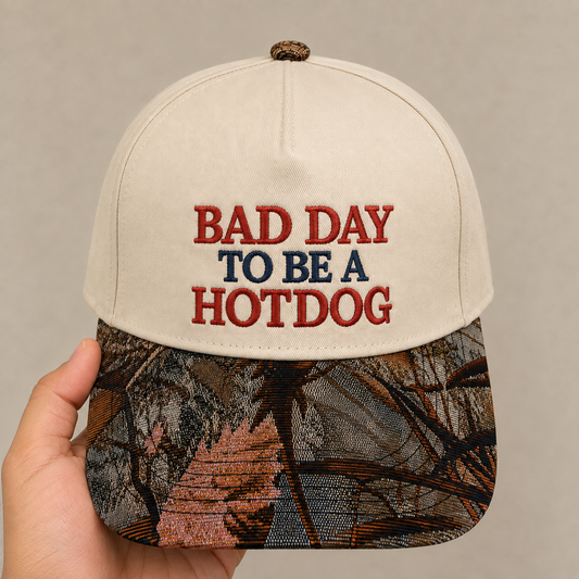 Bad Day to Be a Hotdog Embroidered Hat | Funny BBQ Baseball Cap, Adjustable Dad Hat, Food Humor Gift