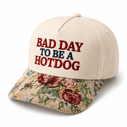 Bad Day to Be a Hotdog Embroidered Hat | Funny BBQ Baseball Cap, Adjustable Dad Hat, Food Humor Gift