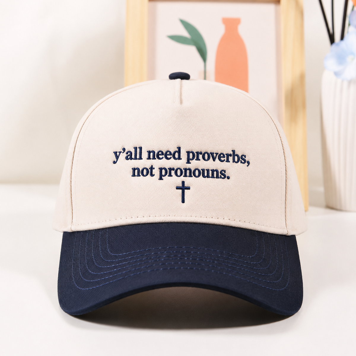 Christian Proverbs Not Pronouns Hat | Embroidered Cross Snapback