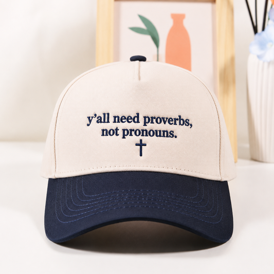 Christian Proverbs Not Pronouns Hat | Embroidered Cross Snapback