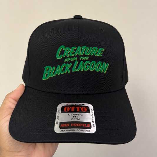 Universal Monsters 'Creature From The Black Lagoon' Embroidered Baseball Cap - Retro 1950s Classic Horror Movie Fan Merch - Stylish Black Snapback Hat