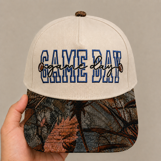 Game Day Embroidered Hat | Football Floral Brim Cap | Vintage Tapestry Snapback for Football Fans