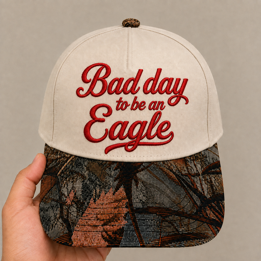 Bad Day to Be an Eagle Hat | Funny Eagle Embroidered Baseball Cap | Adjustable Snapback with Woven Tapestry Brim | Bird Lover Gift