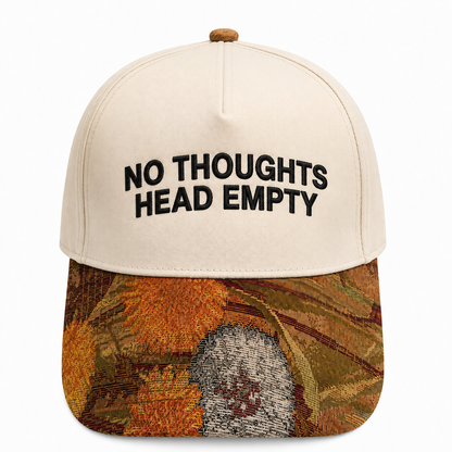 No Thoughts Head Empty Hat | Funny Embroidered Baseball Cap | Adjustable Snapback with Woven Tapestry Brim | Meme Gift for Introverts