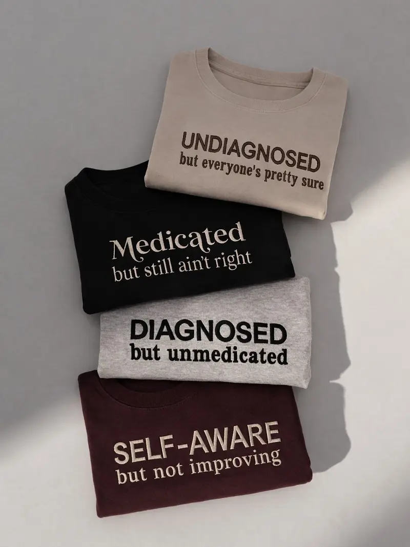 Best Friend Embroidered Sweatshirt Set | Undiagnosed & Medicated Matching Hoodie, Funny Bestie T-Shirt, Sarcastic Gift