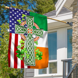 Irish Celtic Knot Cross Flag, Irish American Shamrock Outdoor House Decor