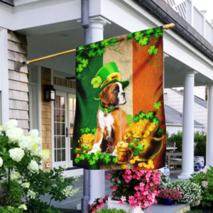 Irish Boxer Dog St Patrick’s Day Flag, Shamrock Pet Outdoor House Decor