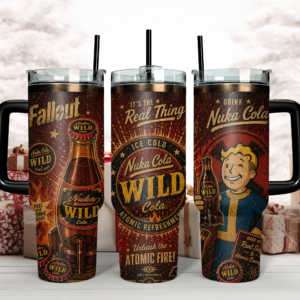Fallout Nuka-Cola Wild Retro Tumbler 40oz With Handle – Vault Boy Gaming Travel Mug, Edge-to-Edge Printed Stainless Steel Cup