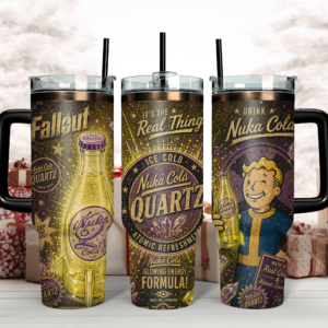 Fallout Nuka-Cola Quartz Retro Tumbler 40oz With Handle – Vault Boy Gaming Travel Mug, Edge-to-Edge Printed Stainless Steel Cup