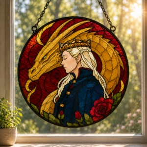 House of the Dragon Queen Rhaenyra & Syrax Stained Glass Suncatcher Ornament