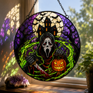 Horror movie Halloween Ghostface Scream Stained Glass Suncatcher Ornament