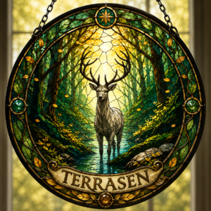 Terrasen Stained Glass Suncatcher, Throne of Glass Inspired Stag Ornament, Sarah J. Maas Fantasy Gift