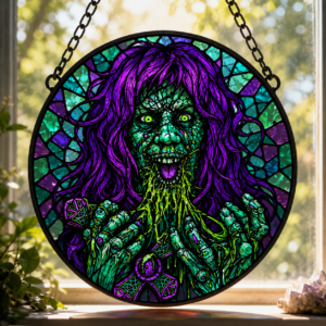 The Exorcist Regan Stained Glass Suncatcher Ornament, Horror Movie Window Hanging, Gothic Halloween Decor Gift for Horror Fans