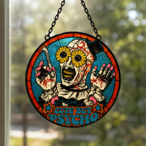 Art the Clown Stained Glass Suncatcher Ornament, Terrifier Horror Window Hanging, Cute But Psycho Gothic Halloween Decor Gift